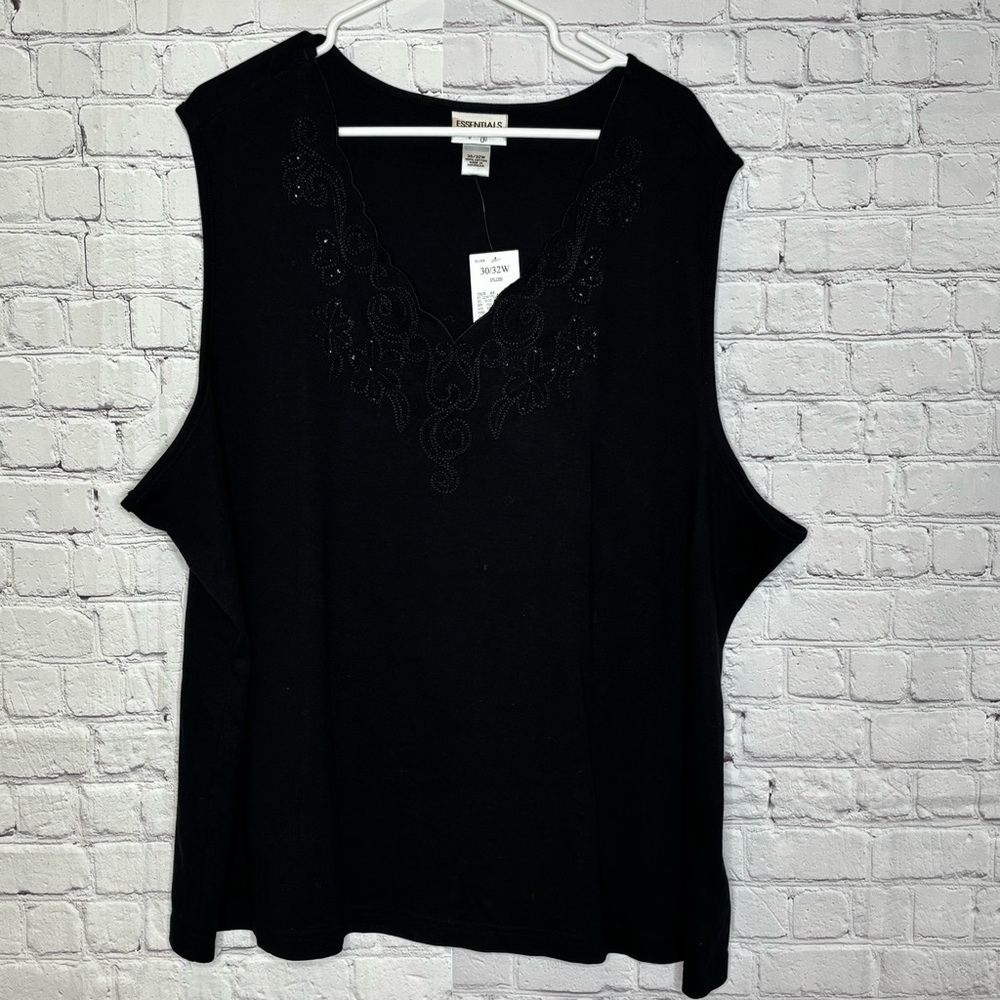 Essentials by Maggie Black Sequin and Beads Embellished Tank Top Size 30/32W